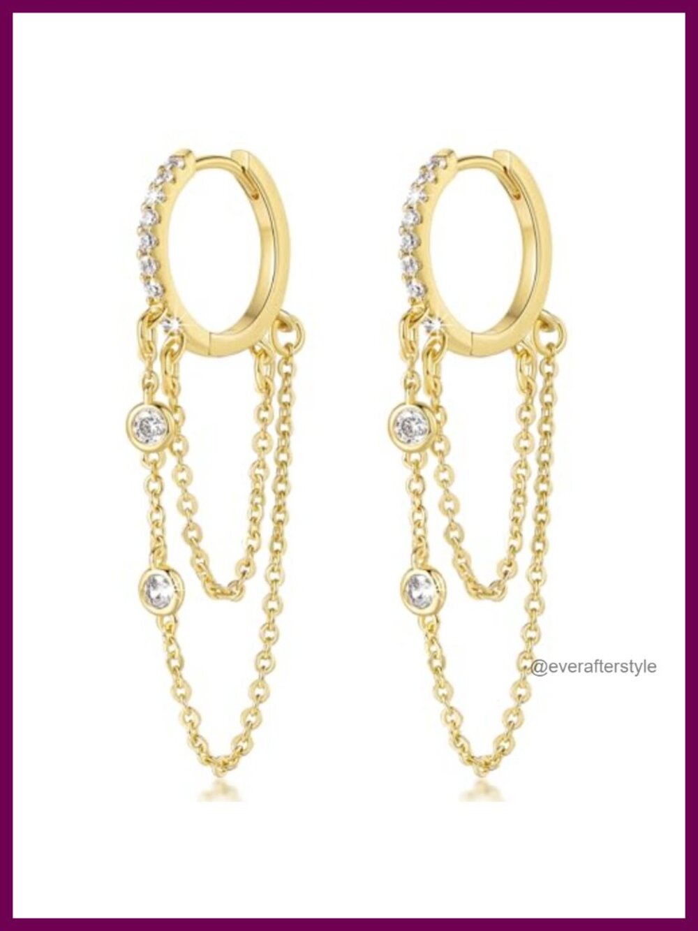 14k Gold Plated Dangle Hoop Earrings with Cubic Zirconia